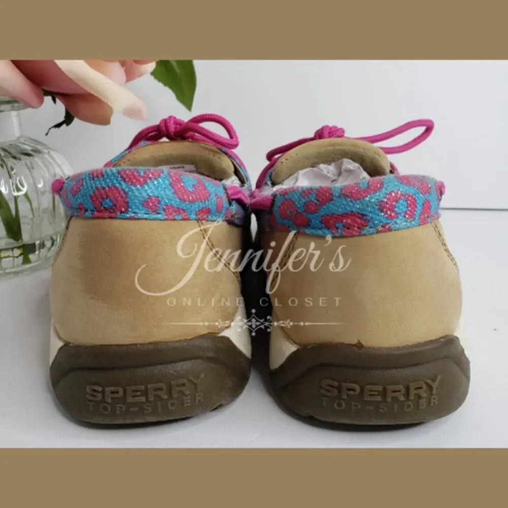 Sperry Top Slider Girls Laguna Leopard Print Boat Shoes Size 4.5M